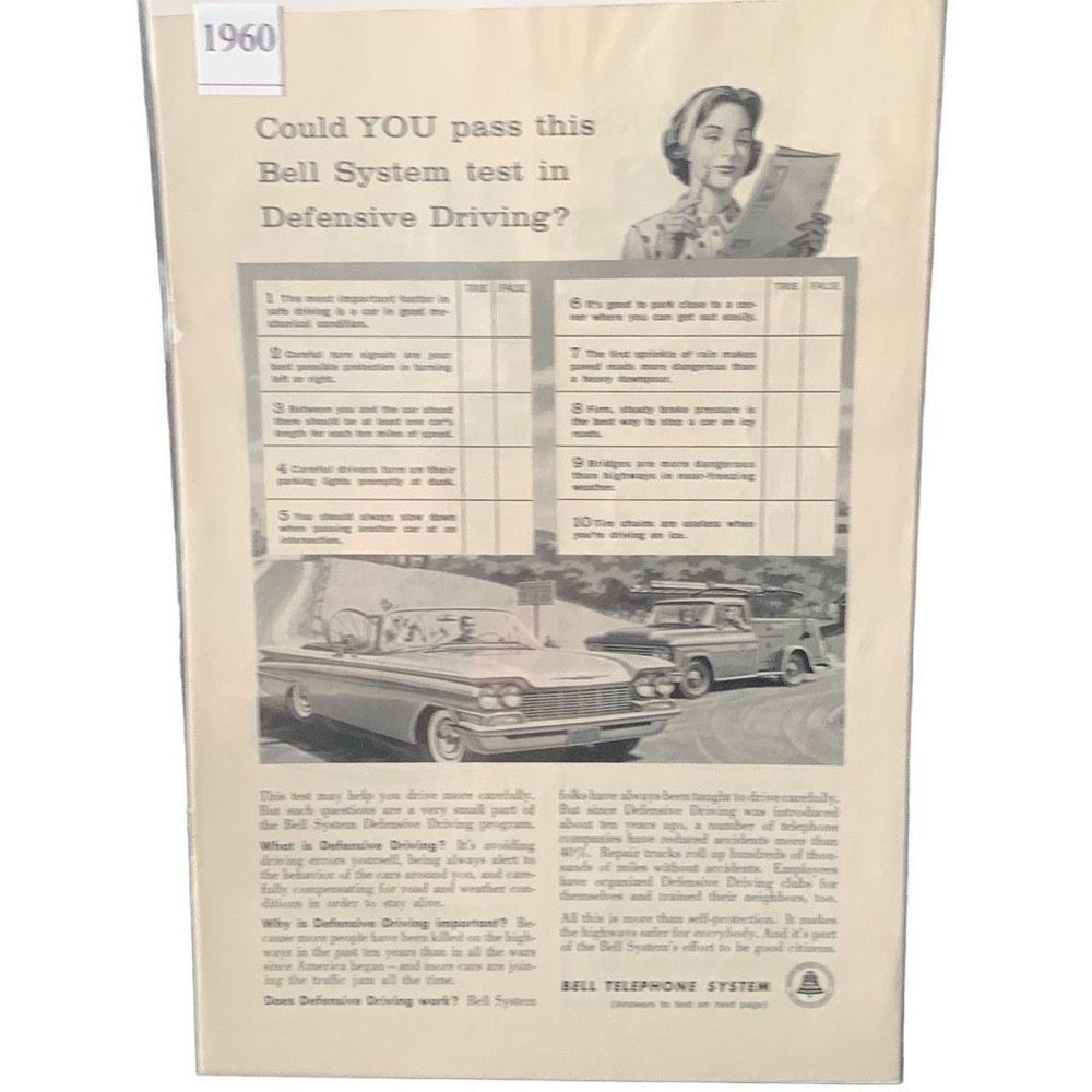 Vintage 1960 Bell Telephone System Pass This Defensive Driving Ad Advertisement